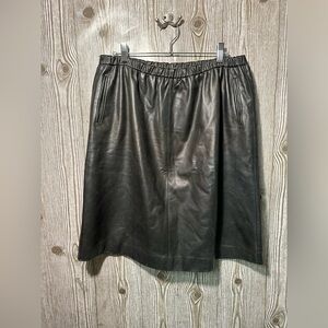 Saks Fifth Avenue Black Leather A-Line Skirt